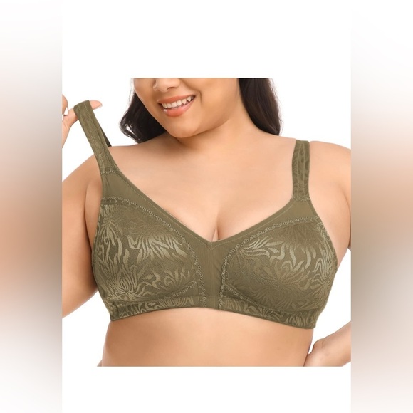 NWT 48DDD Deyllo Women's Minimizer Bra Full Coverage Wirefree Non Padded Olive - Picture 3 of 7